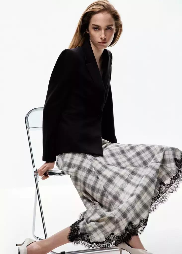 White Fluid Midi Checked Skirt, , large image number 3