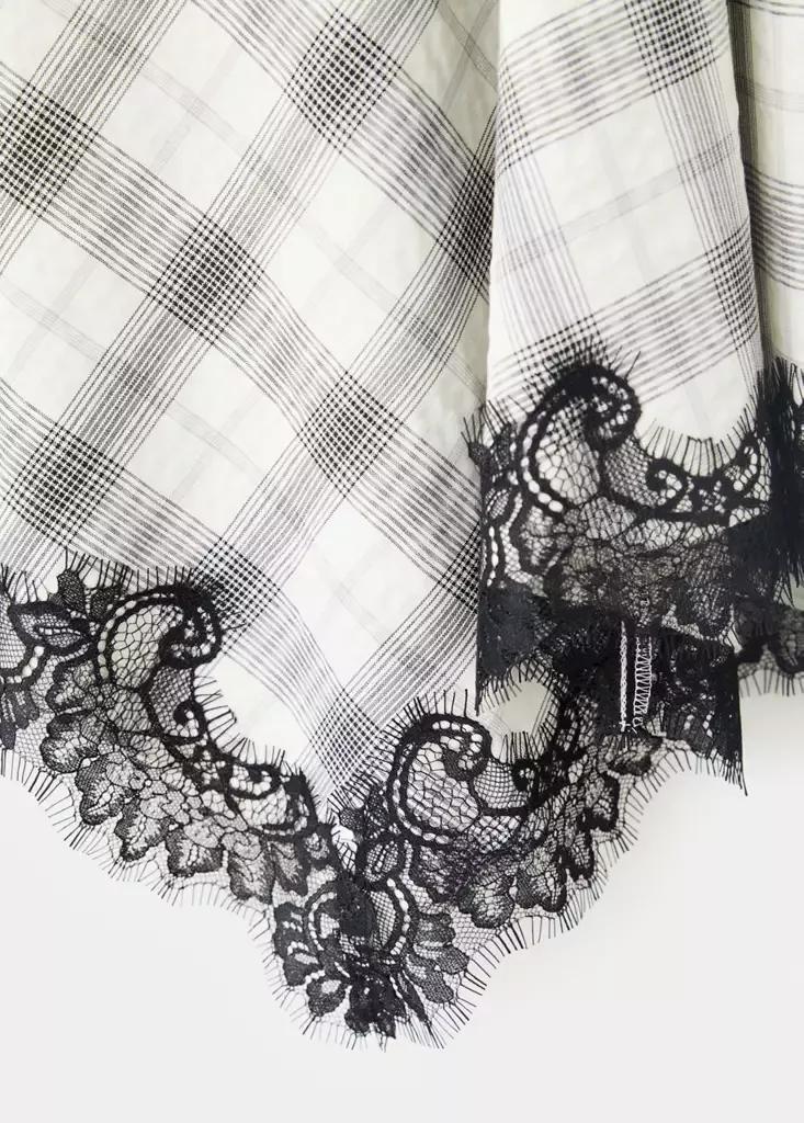 White Fluid Midi Checked Skirt, , large image number 6