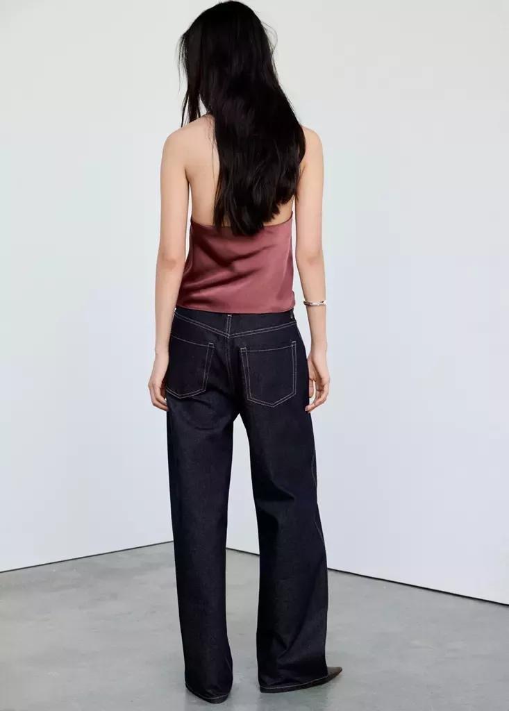 Purple Draped Neck Satin Top, , medium
