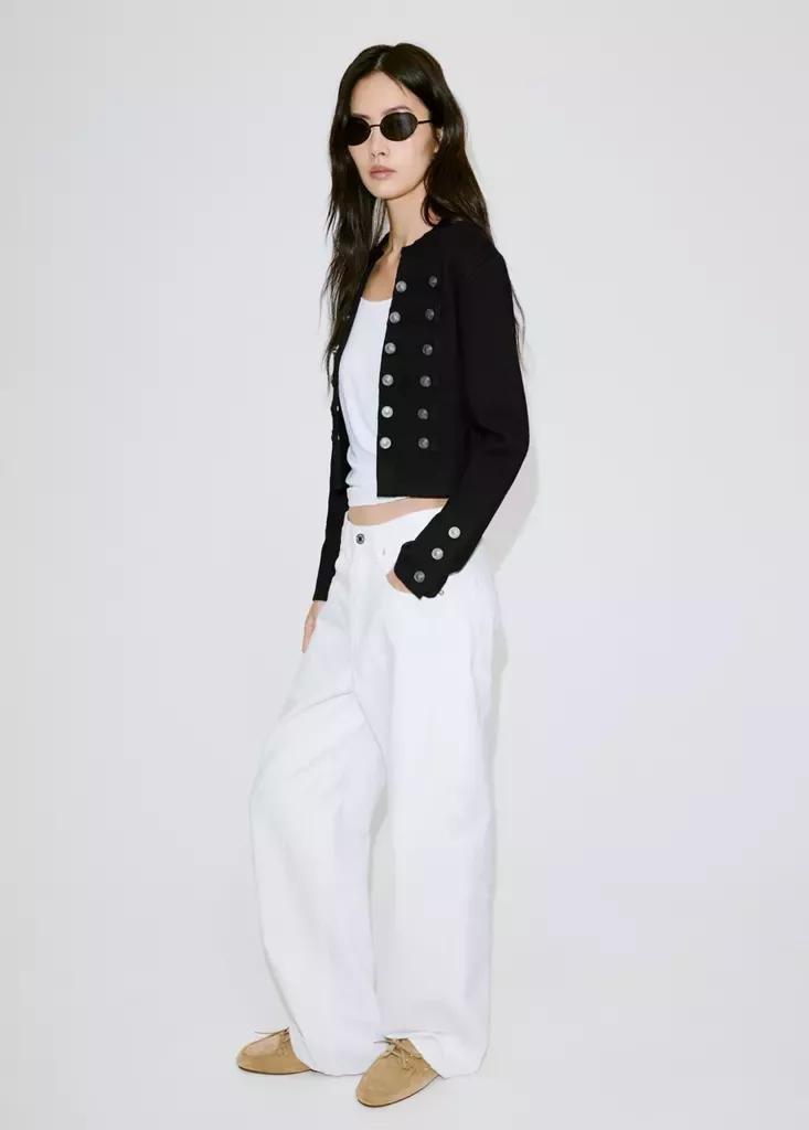 Black Fine-Knit Buttoned Jacket, Black, medium