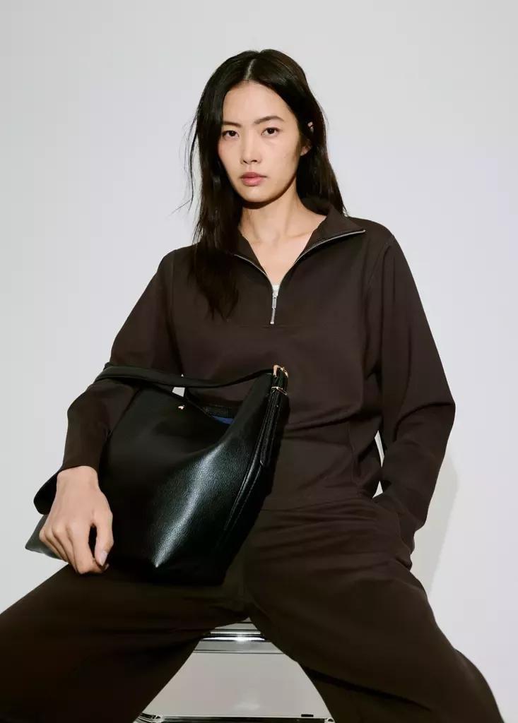 Brown Turtleneck Sweatshirt With Zip, Brown, large image number 0