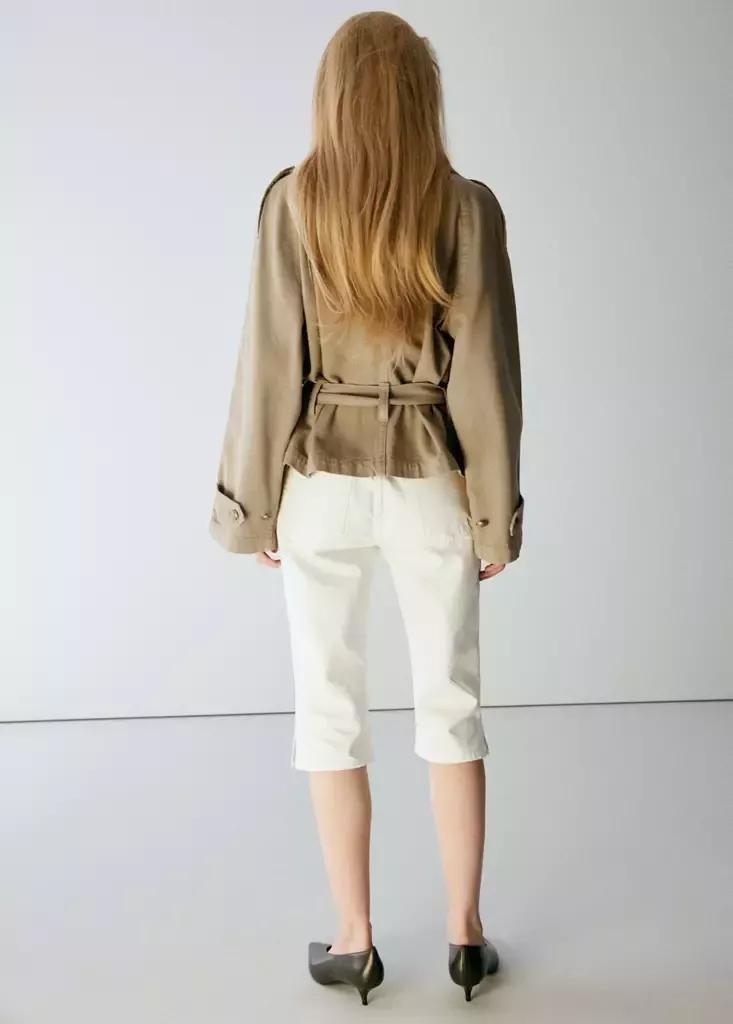 Beige Fitted Trench With Belt, , medium