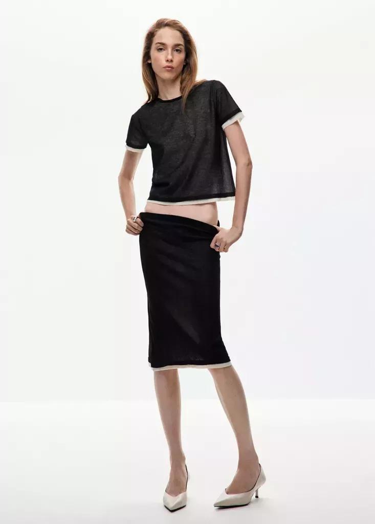 Black Combined Midi-Skirt, , medium