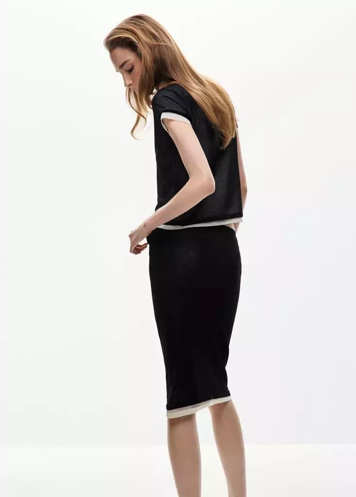Black Combined Midi-Skirt, , medium
