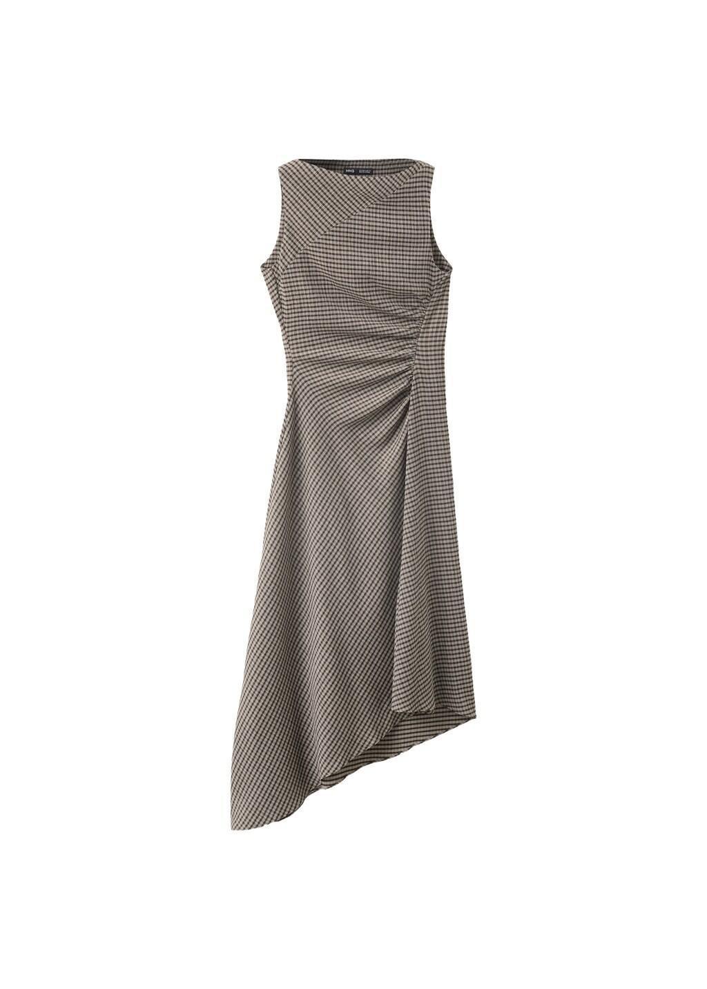 Brown Checked Dress With An Asymmetric Hem, Brown, large image number 4