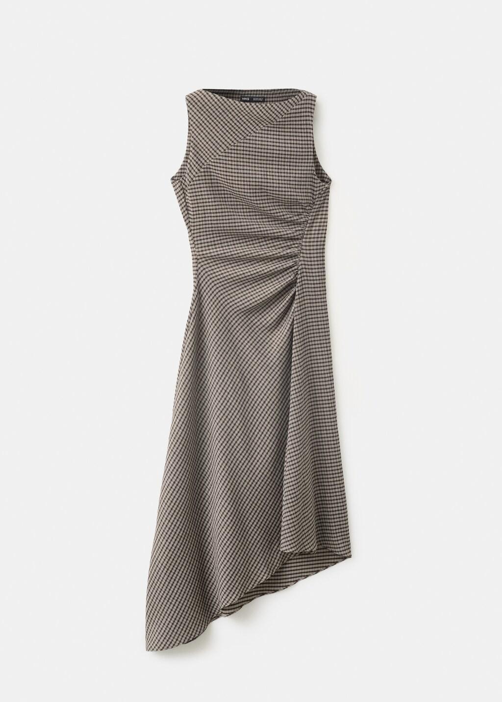 Brown Checked Dress With An Asymmetric Hem, Brown, large image number 5