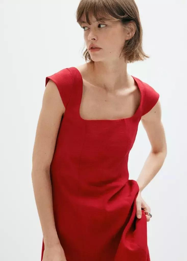 Red A-Line Dress With Bow Back, Red, medium
