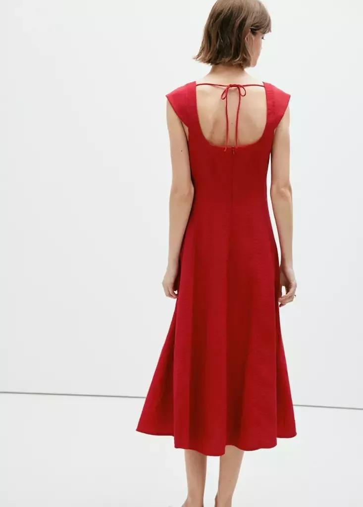 Red A-Line Dress With Bow Back, Red, medium