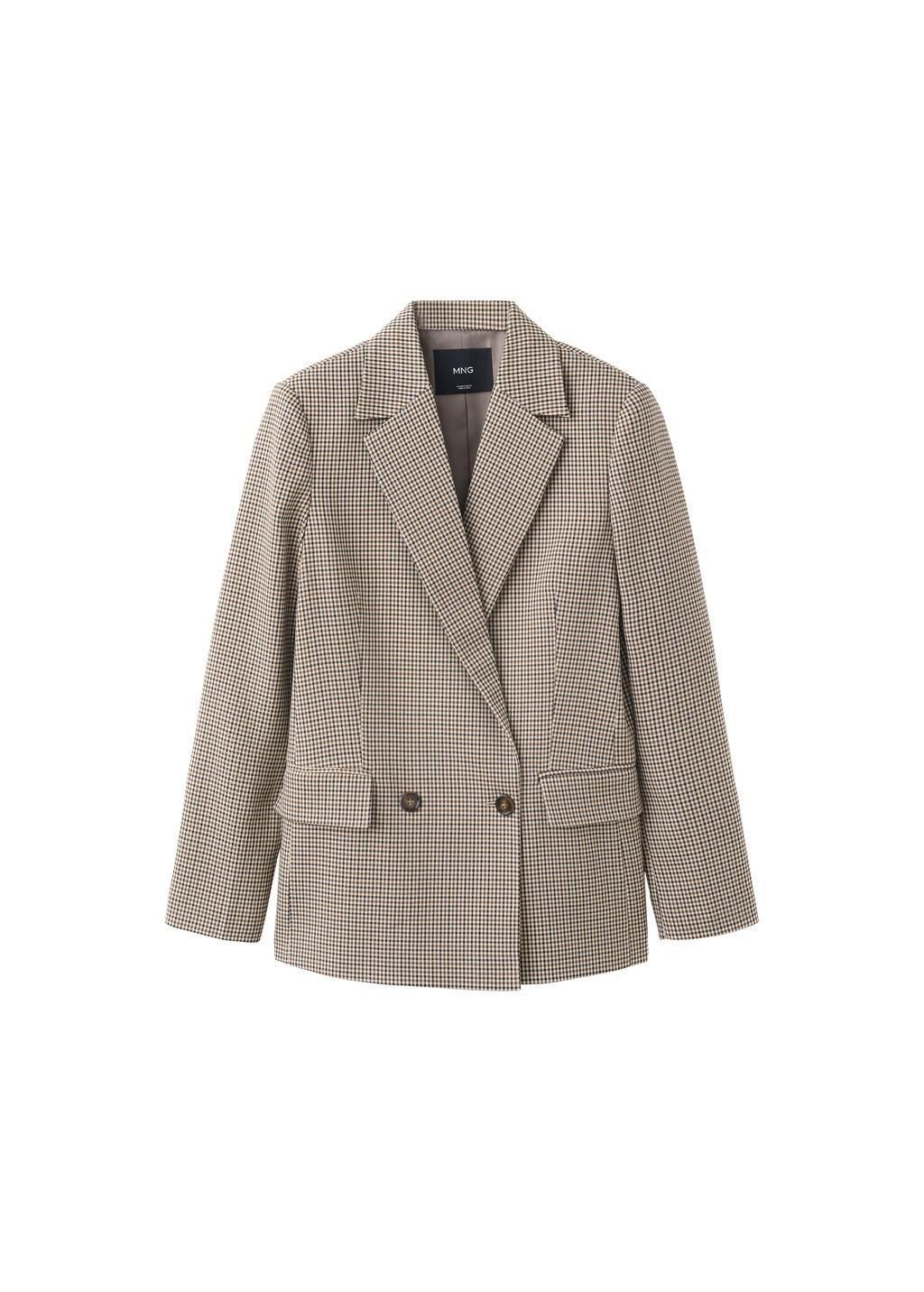 Brown Double-Breasted Micro-Houndstooth Jacket, Brown, large image number 2