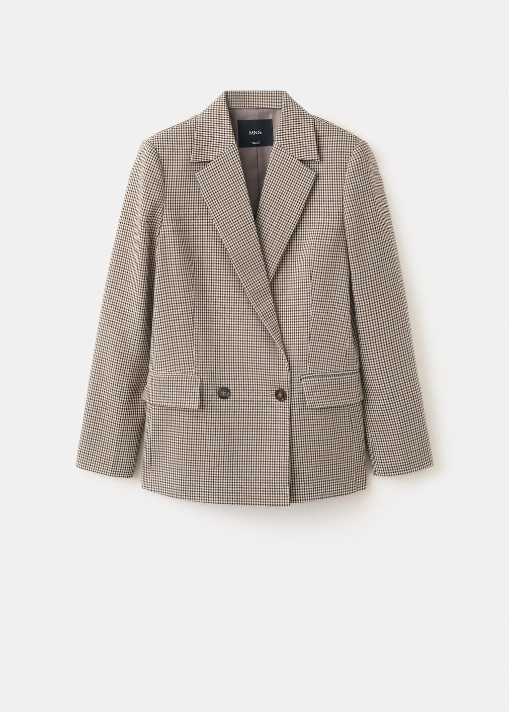 Brown Double-Breasted Micro-Houndstooth Jacket, Brown, large image number 3