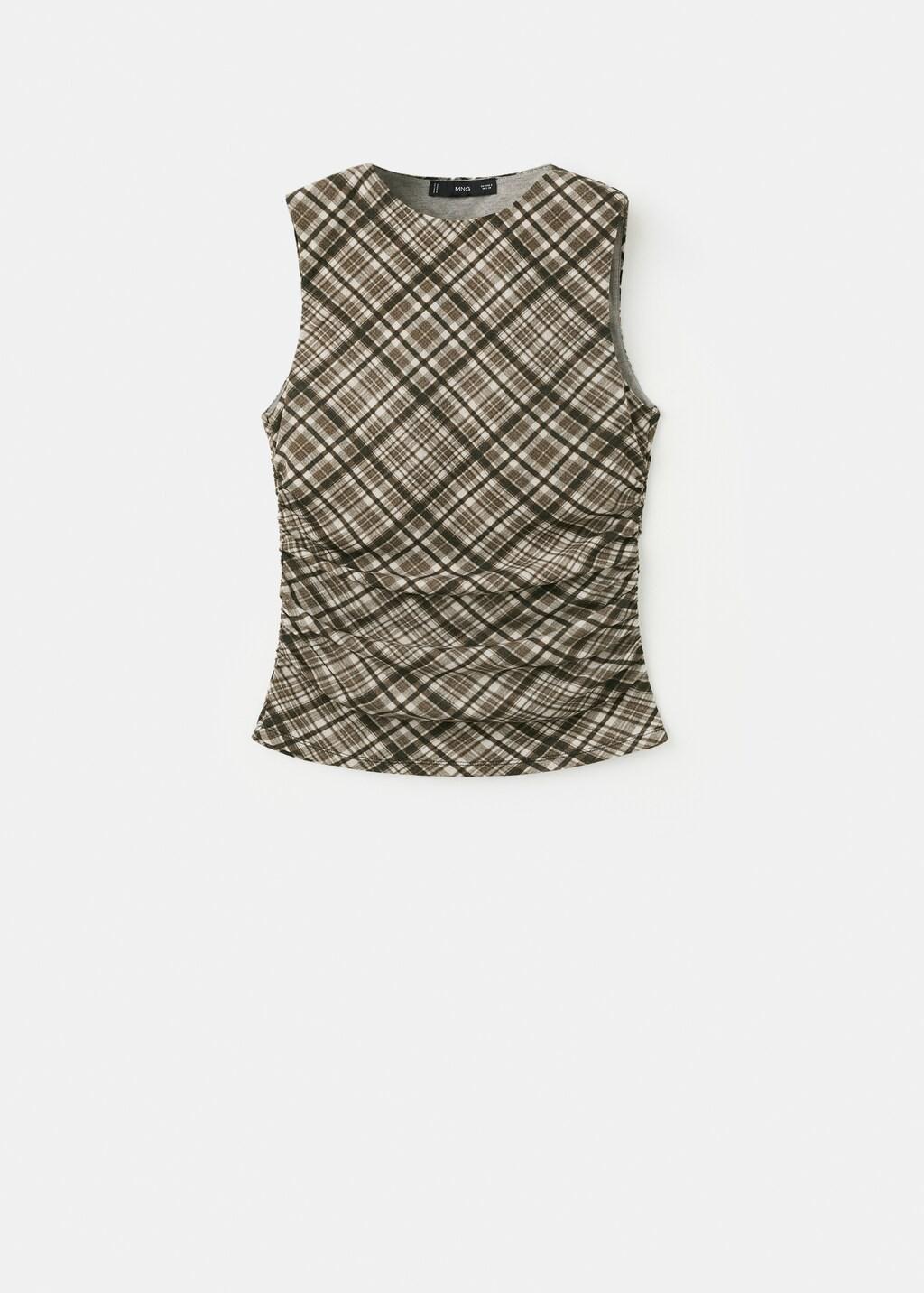 Brown Draped Checkered Top, Brown, large image number 4