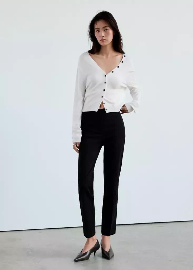 White Knitted Button Cardigan, , medium