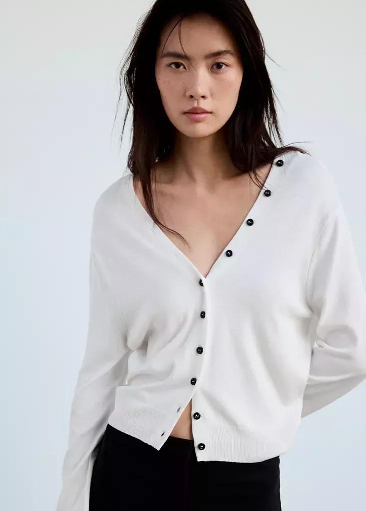 White Knitted Button Cardigan, , large image number 1