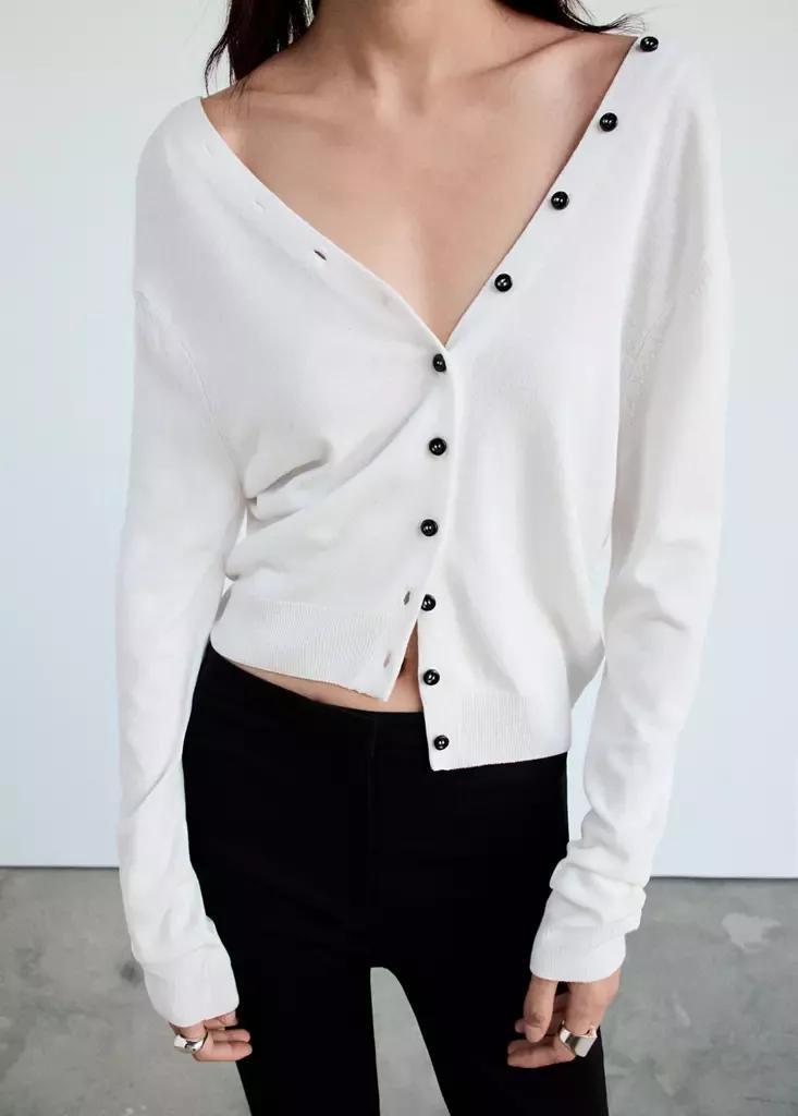 White Knitted Button Cardigan, , large image number 4