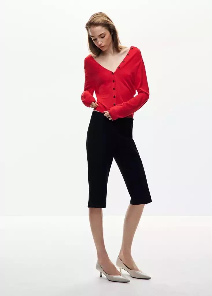 Red Knitted Button Cardigan, , medium