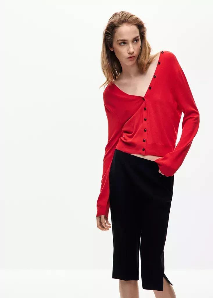 Red Knitted Button Cardigan, , medium