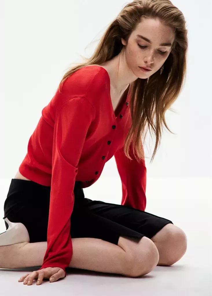 Red Knitted Button Cardigan, , large image number 3