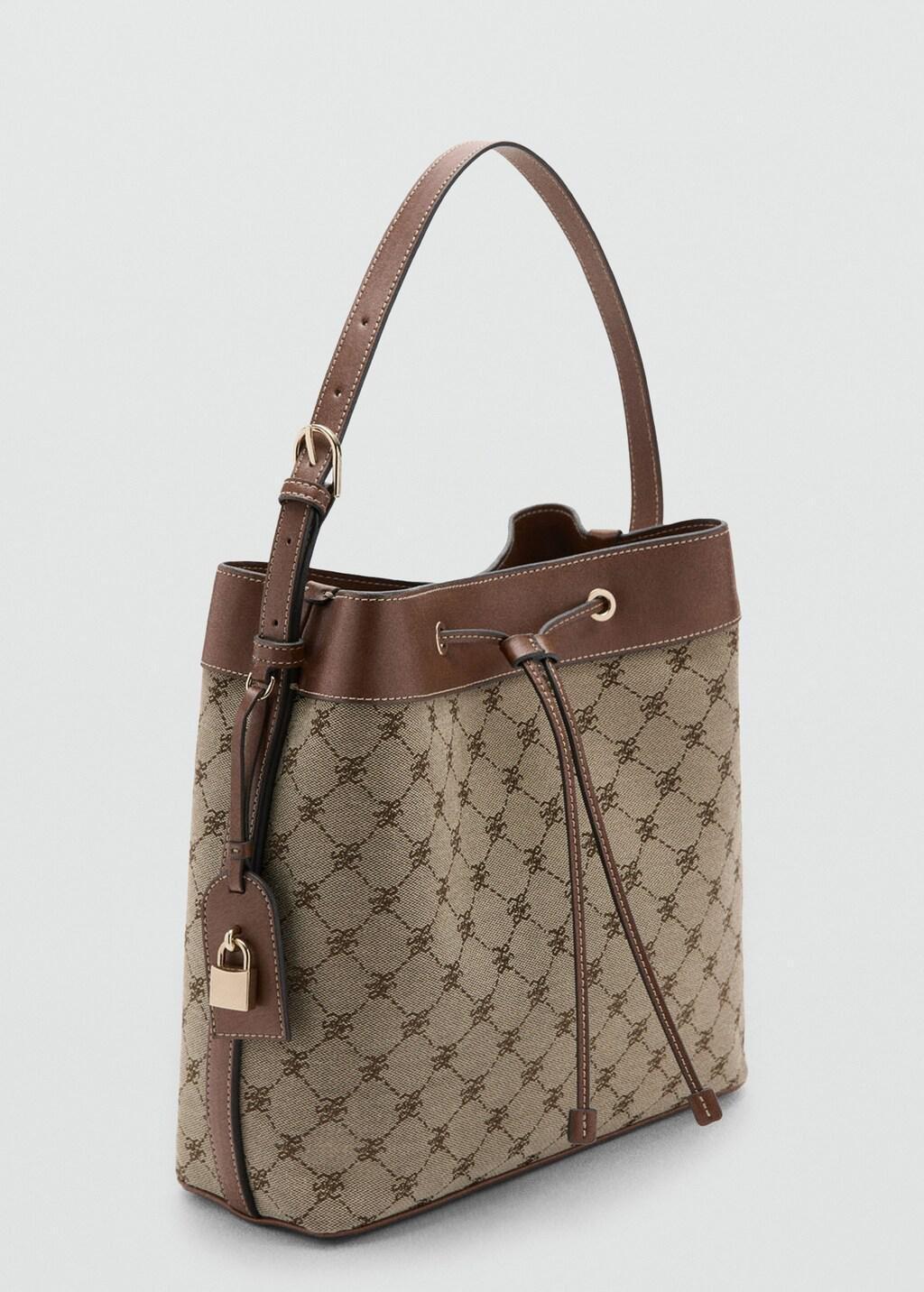 Brown Jacquard Bucket Bag With Logo, Medium Brown, large image number 0