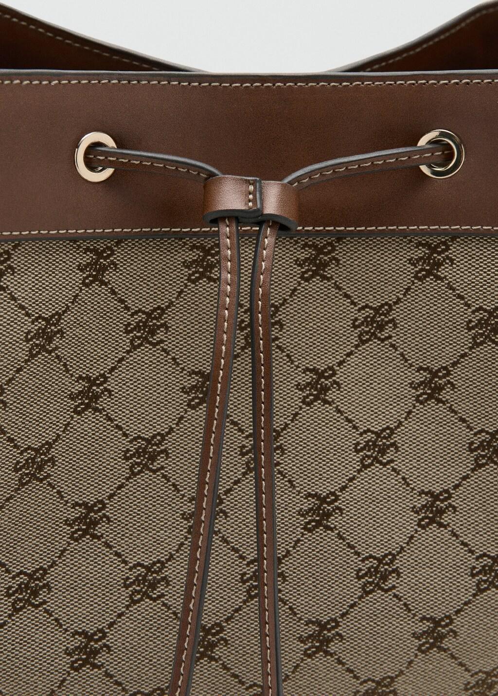 Brown Jacquard Bucket Bag With Logo, Medium Brown, large image number 1
