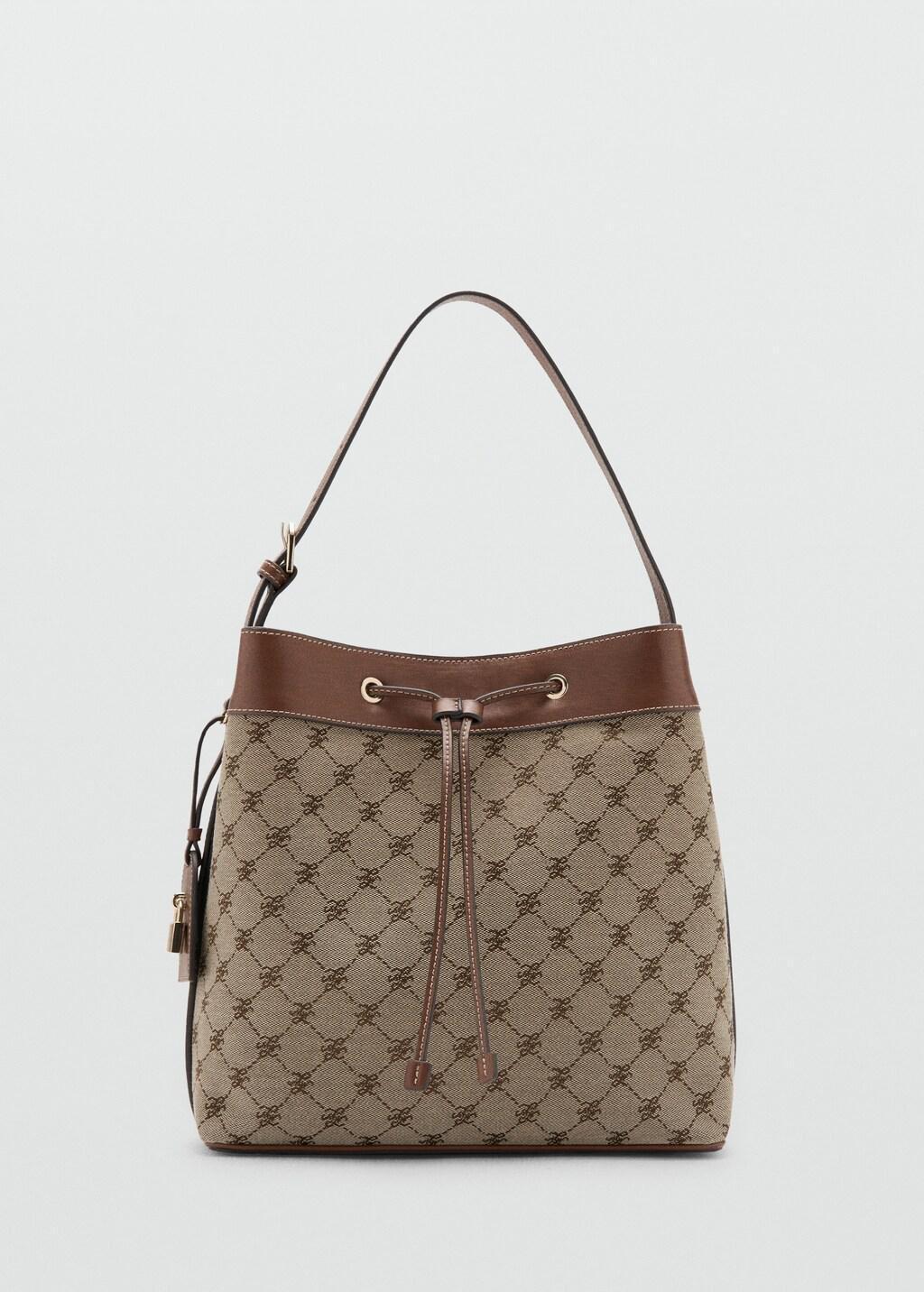 Brown Jacquard Bucket Bag With Logo, Medium Brown, large image number 3