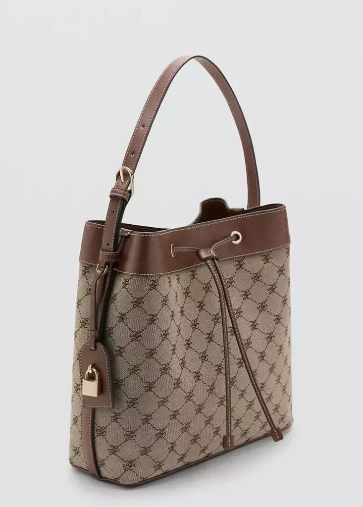 Brown Jacquard Bucket Bag With Logo, Medium Brown, large image number 5