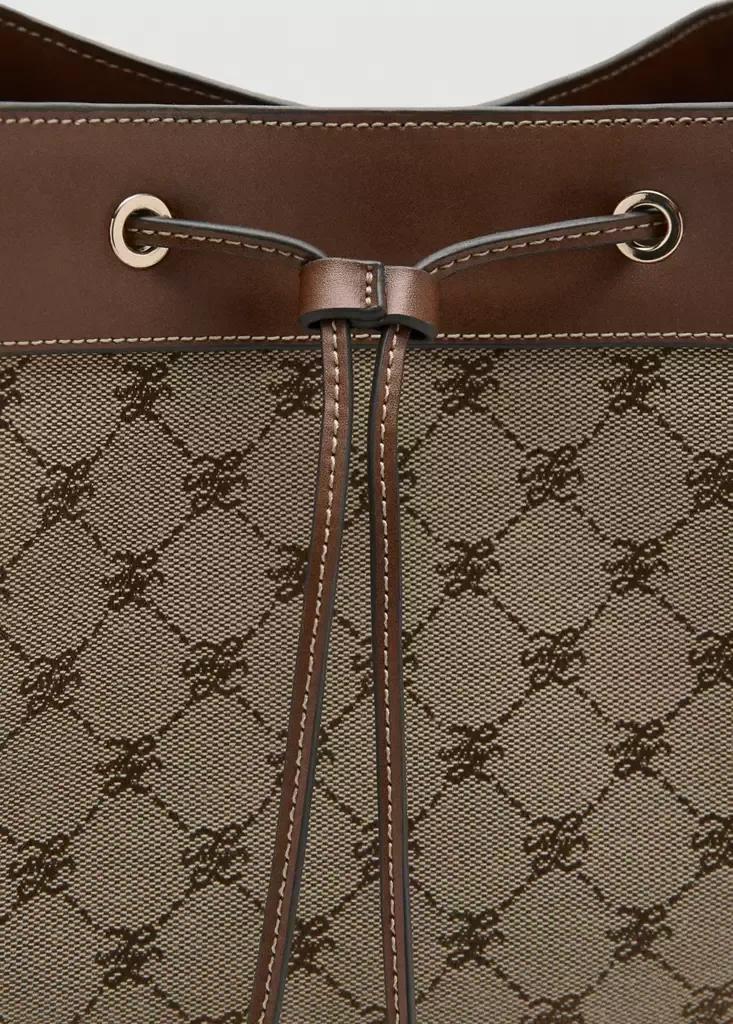 Brown Jacquard Bucket Bag With Logo, Medium Brown, large image number 6