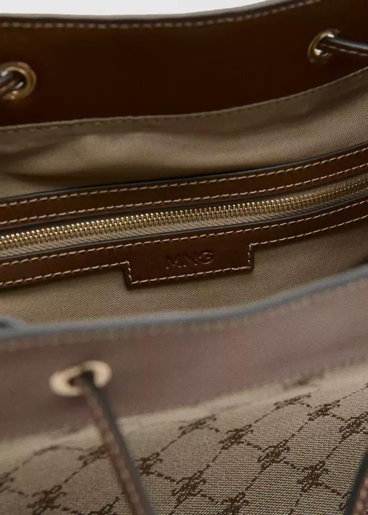Brown Jacquard Bucket Bag With Logo, Medium Brown, large image number 7