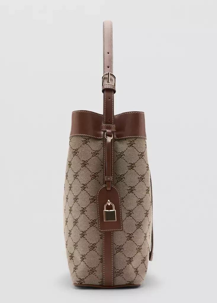 Brown Jacquard Bucket Bag With Logo, Medium Brown, large image number 8