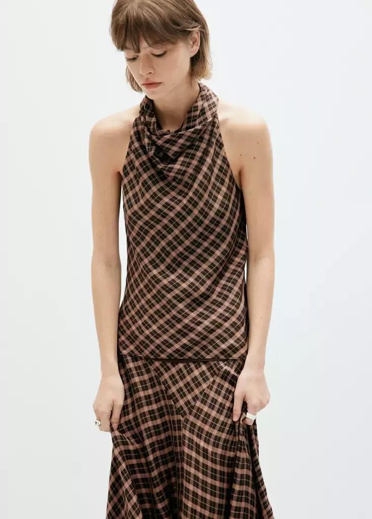 BROWN Draped checkered top, Brown, large image number 0