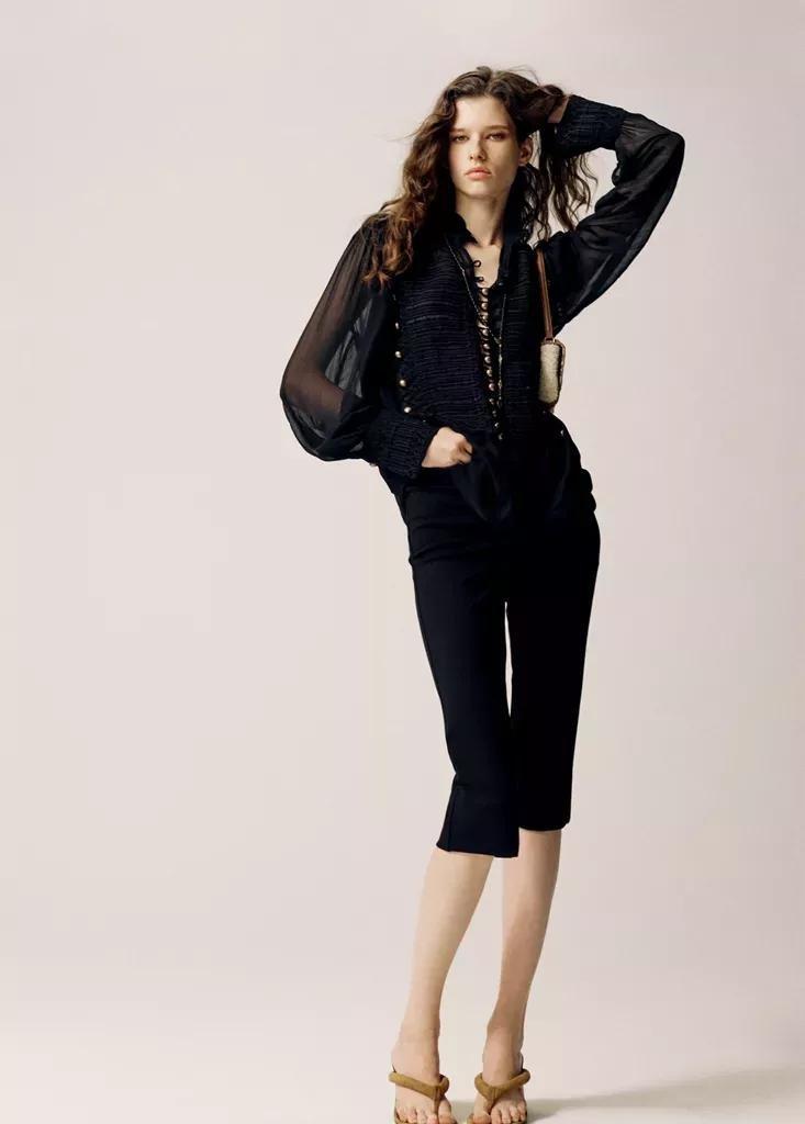 Black Capri Trousers With Ings, , medium