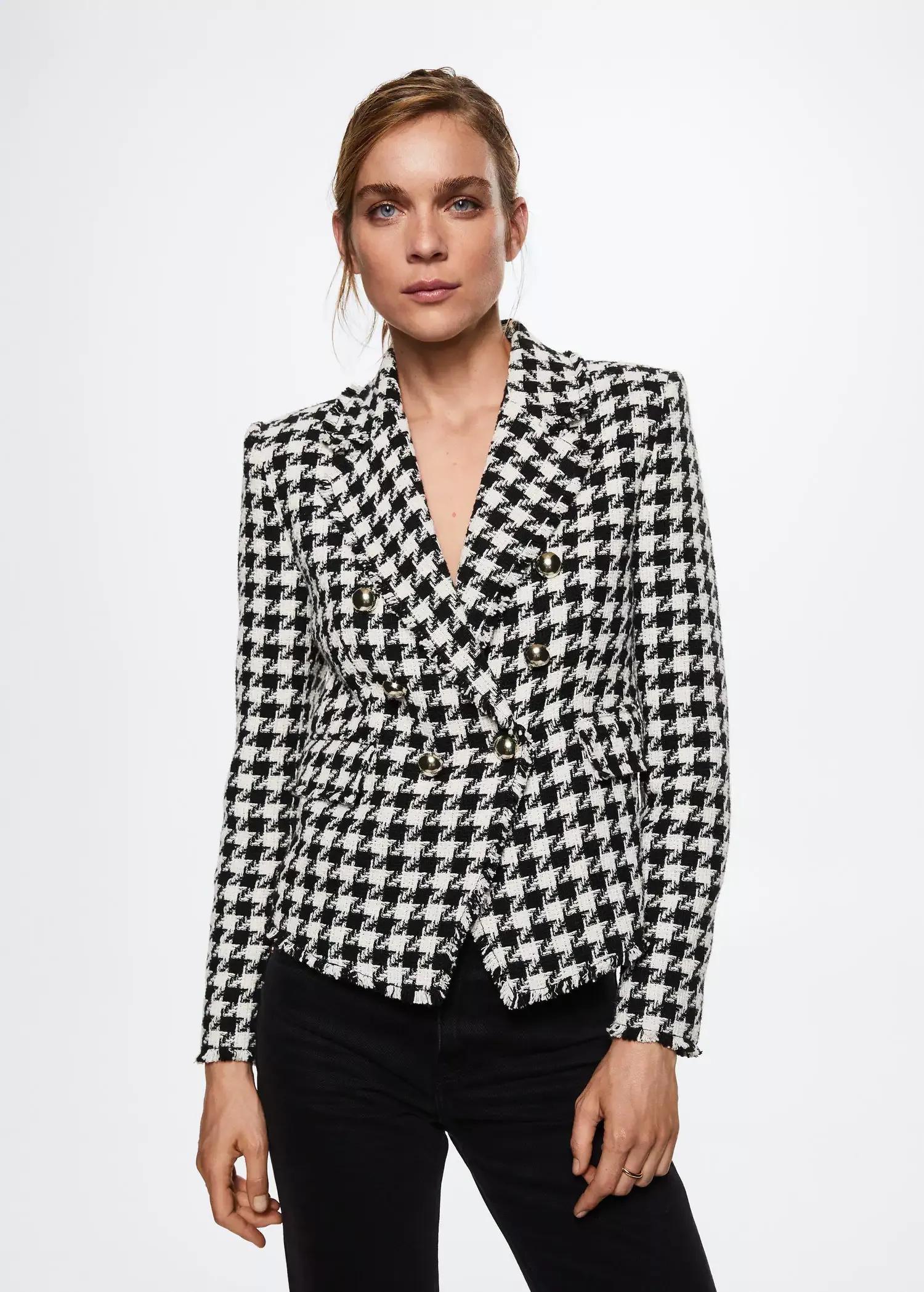 Black Houndstooth Wool-Blend Blazer, , large image number 0