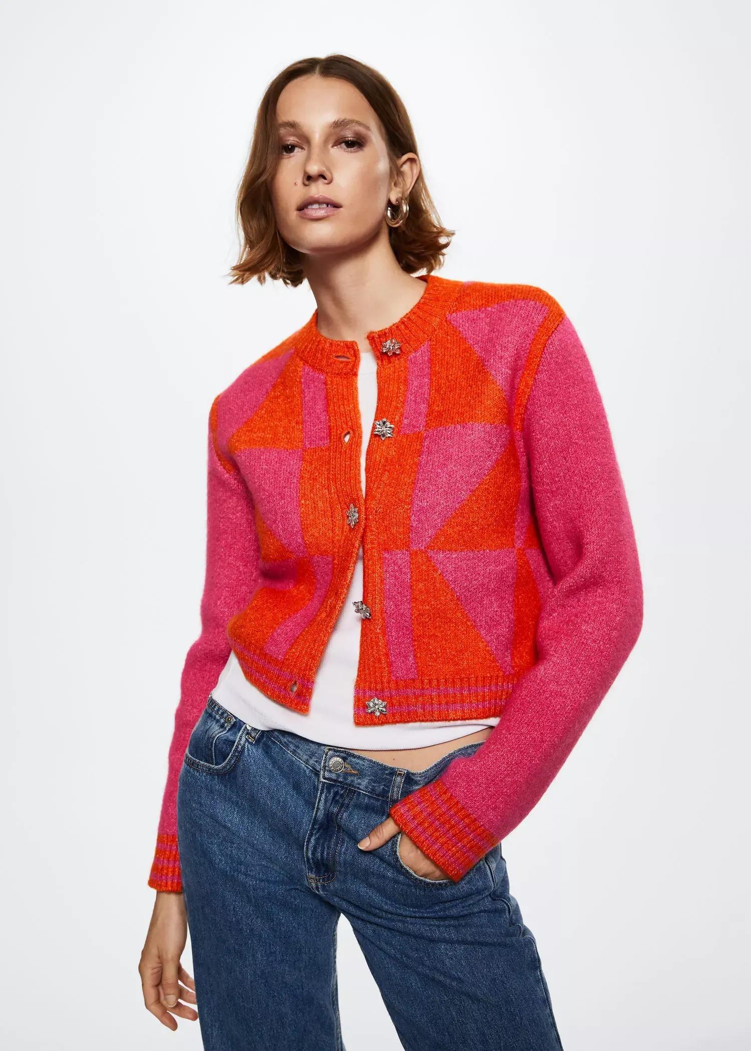 Pink Knitted Jewel Button Cardigan, , large image number 0