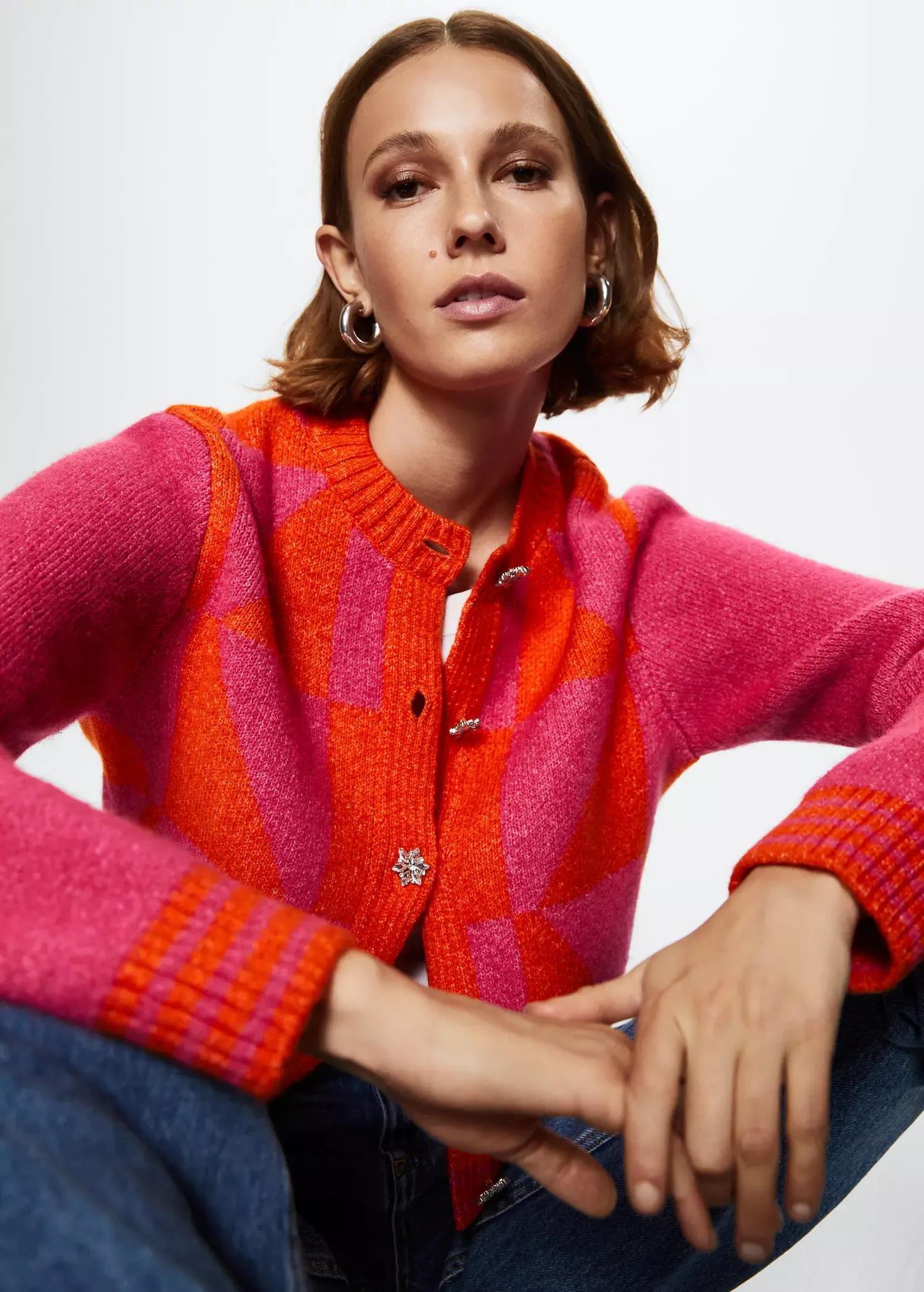 Pink Knitted Jewel Button Cardigan, , large image number 1