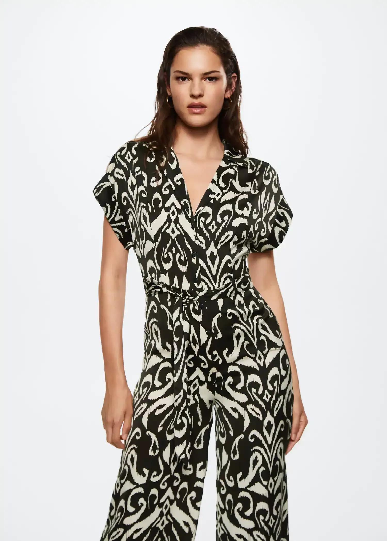 Black Belt Printed Jumpsuit, , large image number 0
