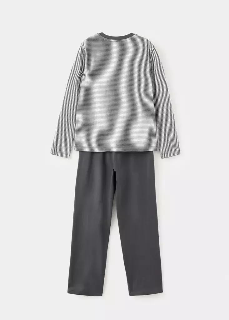 Grey Long Printed Striped Pyjamas, , medium