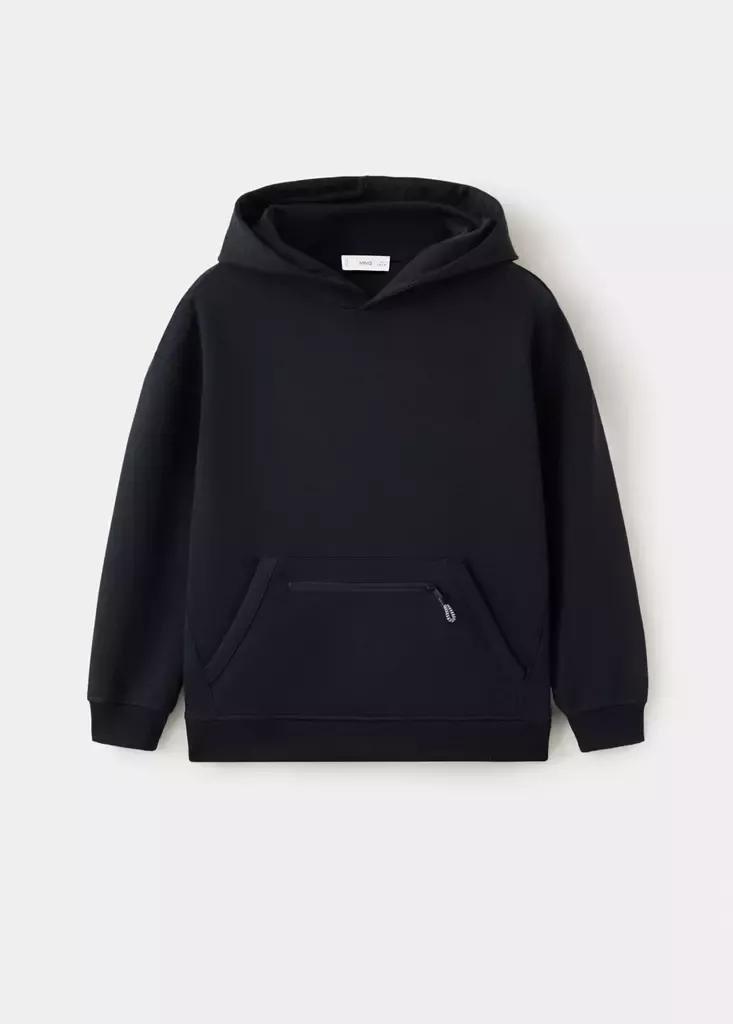 Black Hoodie Cotton Sweatshirt, Black, large image number 0