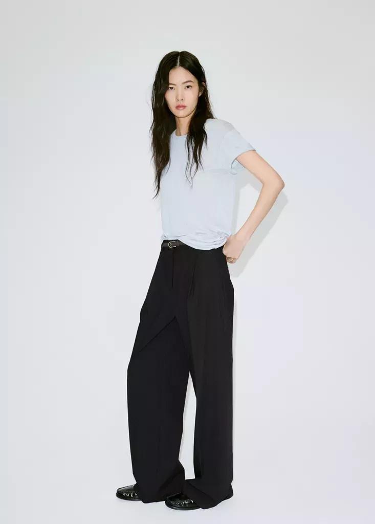 Black Straight-Fit Pleated Trousers, Black, medium