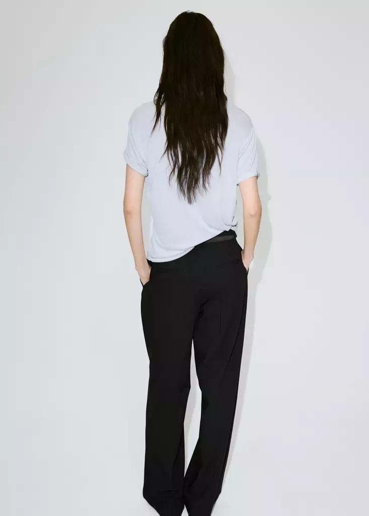 Black Straight-Fit Pleated Trousers, Black, medium