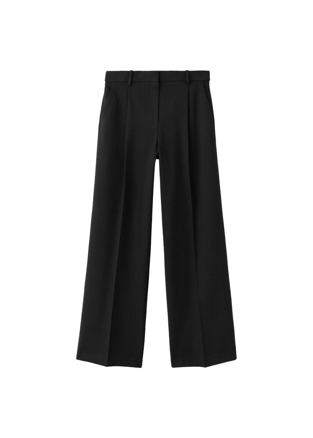 Black Straight-Fit Pleated Trousers, Black, large image number 4