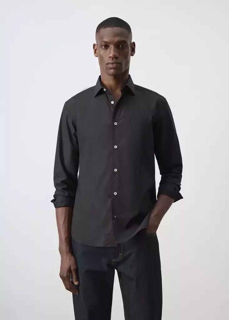 Black Regular-Fit 100% Cotton Shirt, Black, medium