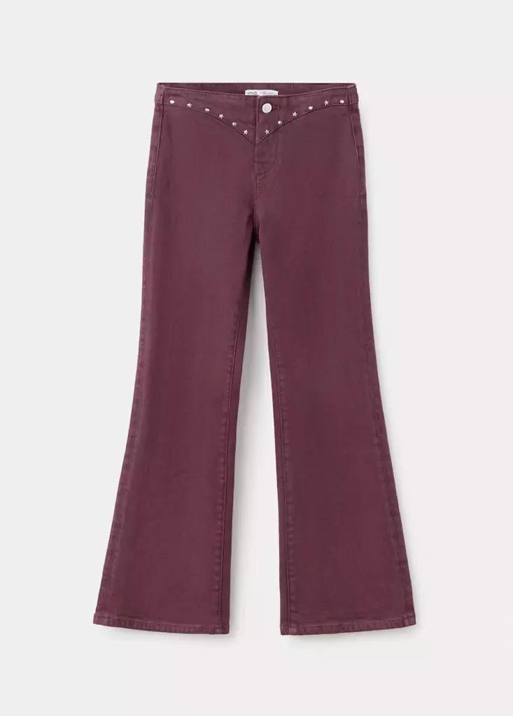 Burgundy Flared Jeans With Studs, Dark Purple, large image number 0