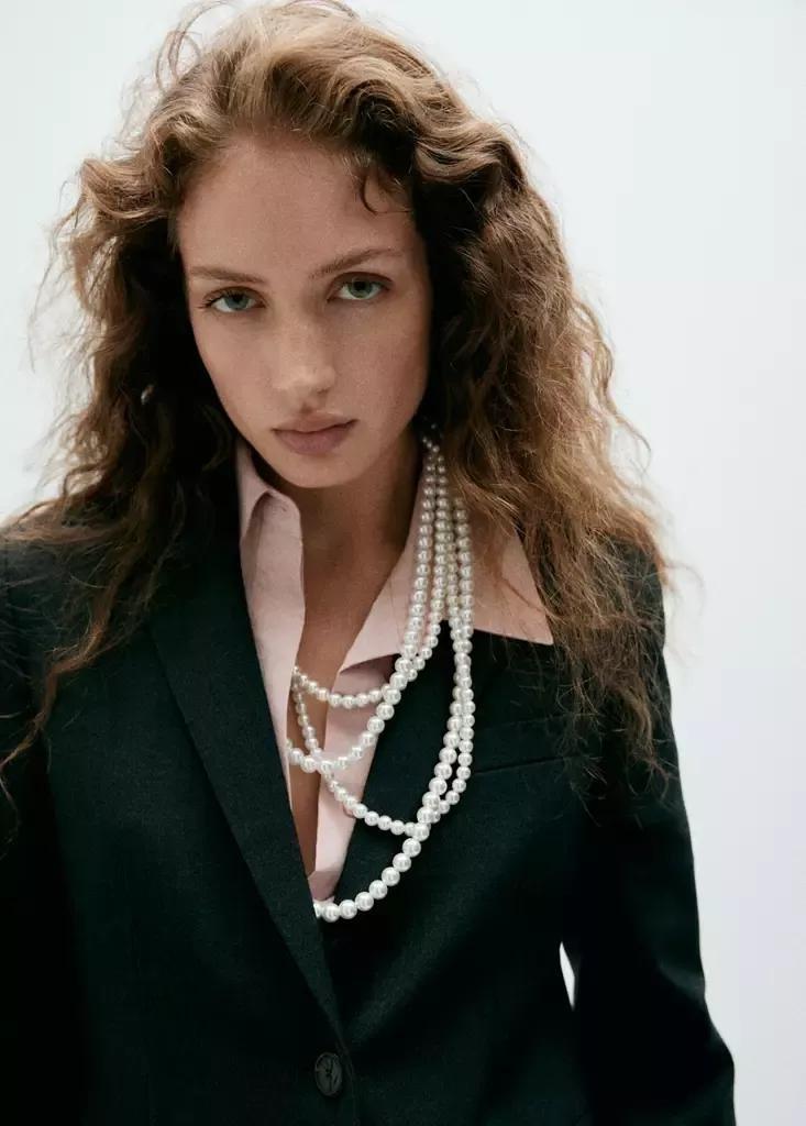 White Mixed Pearl Necklace, White, medium
