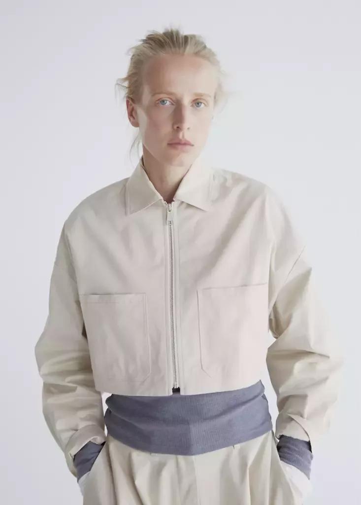 Cream Cropped Jacket With Pockets, , large image number 1