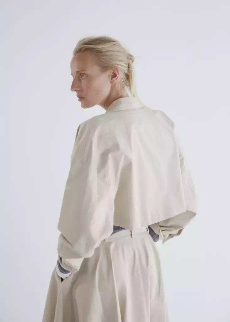 Cream Cropped Jacket With Pockets, , large image number 2