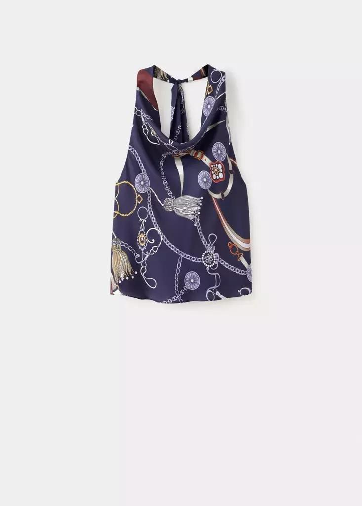 Navy Printed Halter Top, , large image number 4