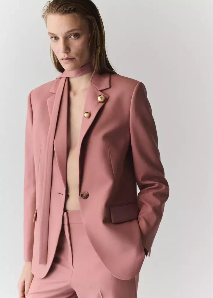 PINK Straight cut suit blazer with pockets, Pink, medium