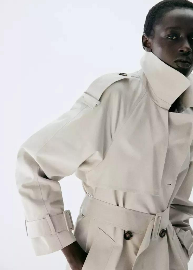 Grey Long Double-Breasted Trench Coat, , large image number 3