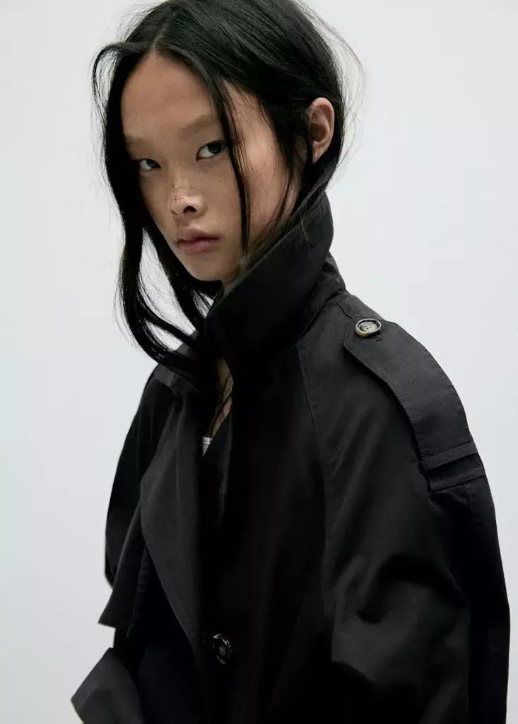Black Long Double-Breasted Trench Coat, , large image number 3