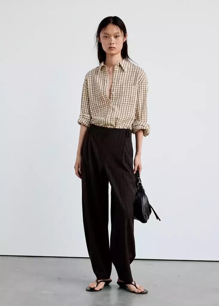 Brown High-Waisted Balloon Trousers, Brown, large image number 0