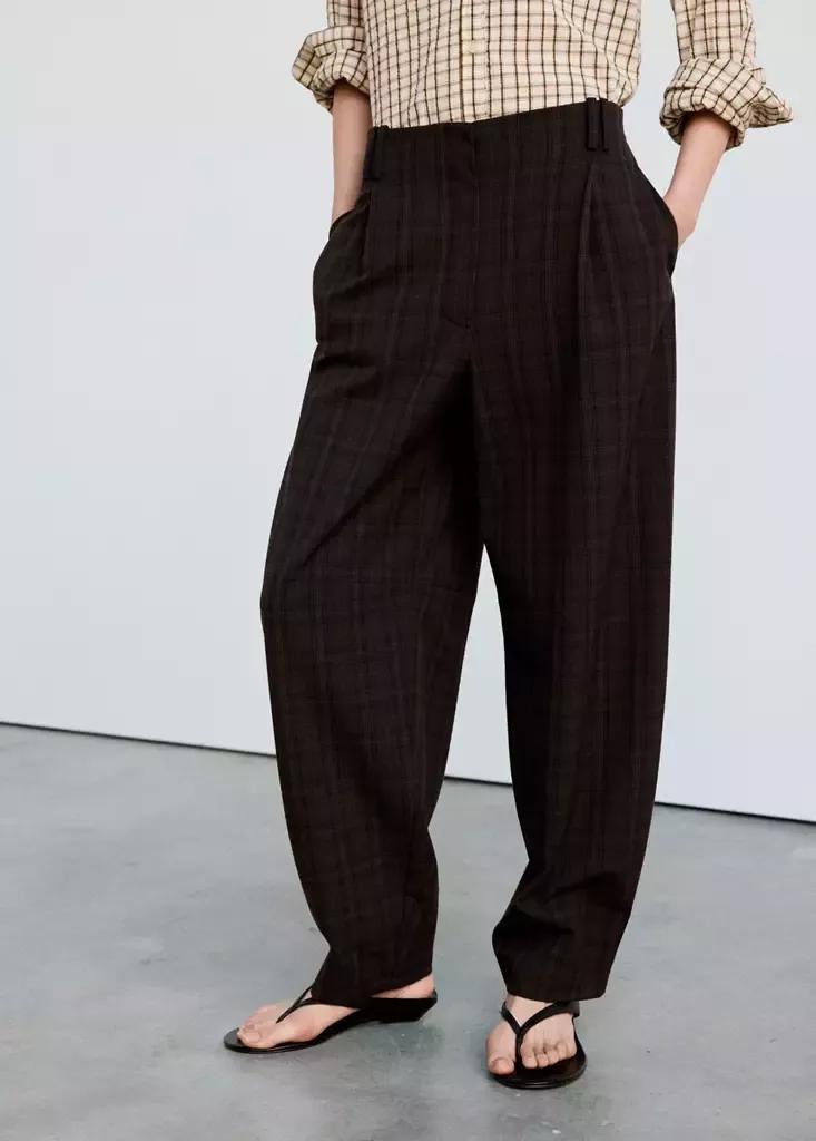 Brown High-Waisted Balloon Trousers, Brown, large image number 1